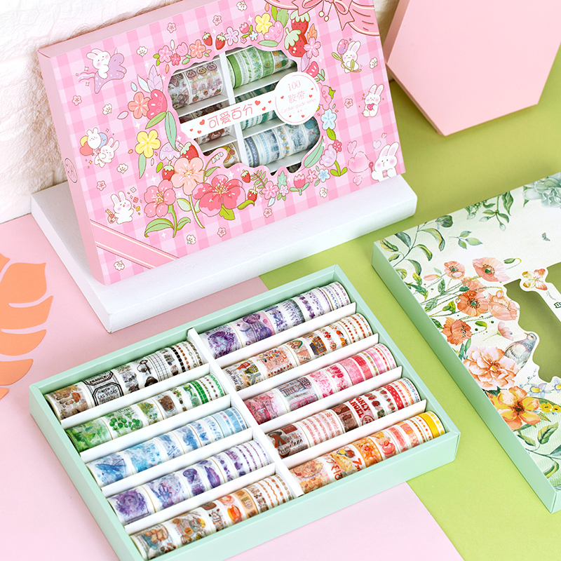 100 volumes of handbooks Duct Tape Hearty Guide Series Gufeng Characters And Paper Adhesive Tapes Cute Color Salt Series Handbooks Material Big Gift Packages Suit Teenage Hearts Stickers 100 Cheap Bags Weighing