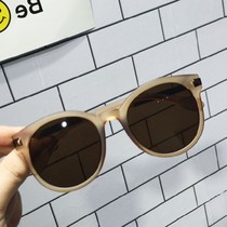 New Korean version large frame tea colour ink mirror retro lady sunglasses round face with small glasses