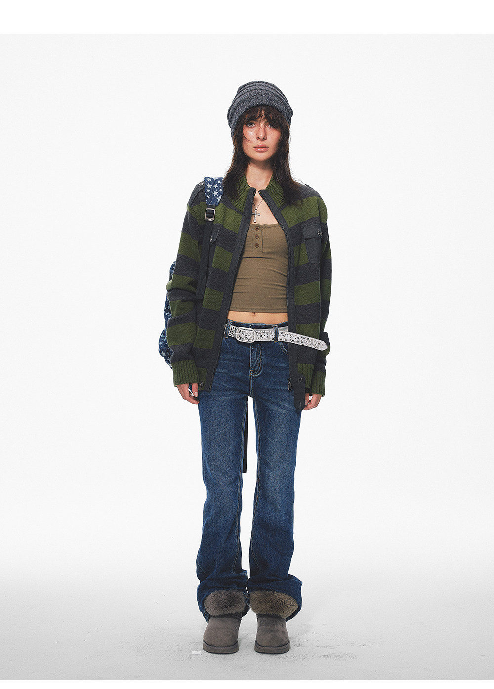 TREclub Green Striped Zip-Up Cardigan