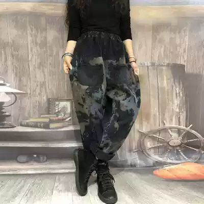 Literary large size pants women Spring and Autumn new fat MM Haren pants loose high waist wide legs trousers bow pants tide 2020 hook