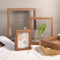 ins Nordic green planting double sided glass photo frame swing piece creative plant dry flower specimen frame transparent solid wood frame