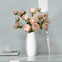 Multi-head Moroccan rose flower bottle dry flower simulation silk flower living room table decoration pendulum glass bottle flower arrangement fake flowers