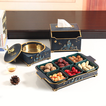 Chinese Zen split ceramic snack plate dried fruit plate snacks Japanese dish with tray household snack plate