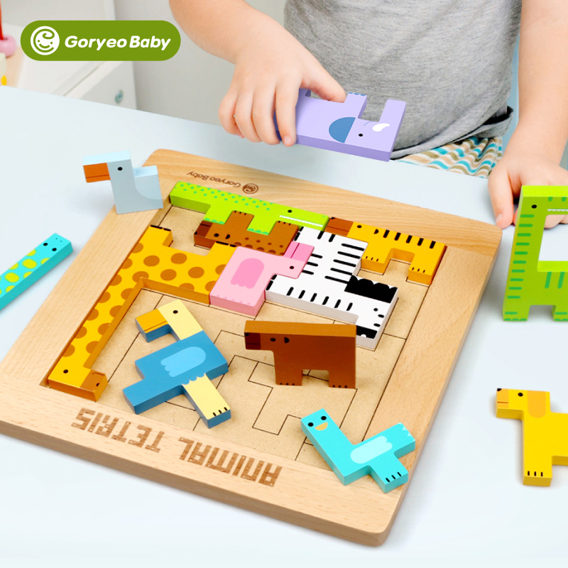 Goryeobaby children's beneficial intelligence early childhood building blocks animal Tetris puzzle wooden toy 236 years old