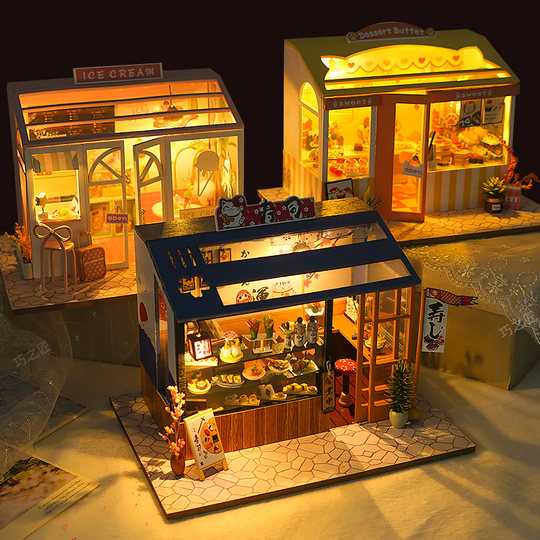 Ingenious craftsman diy handmade cottage Japanese sushi house building miniature scene model toy birthday gift female