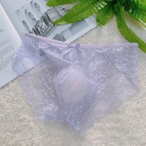 Unisex underwear popular three-dimensional ice silk lace hot pure transparent briefs thin breathable sexy shorts