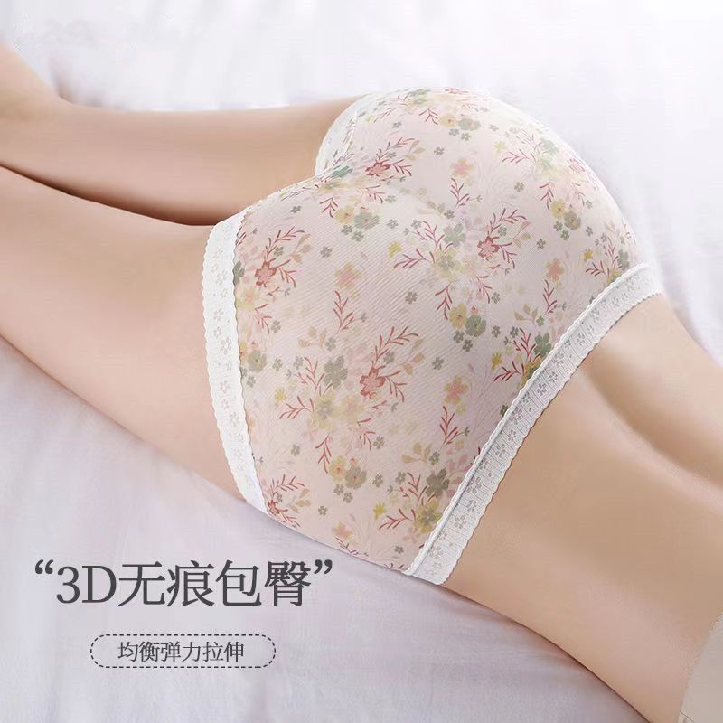 Lace gauze Underpants female middle waist charming sweet and sweet speed dry without marks printed adult crushed floral triangle pants summer new-Taobao