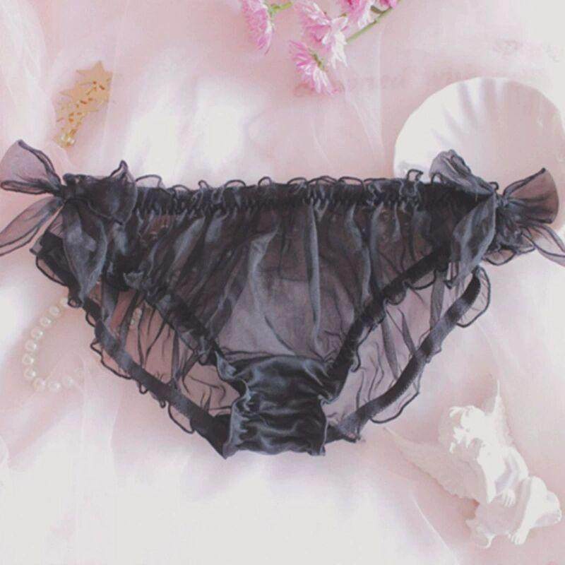 The Japan-ROK popular new men and women are the same sex-style thin and transparent snow spinning butterfly knot lace seductive low waist triangular pants-Taobao