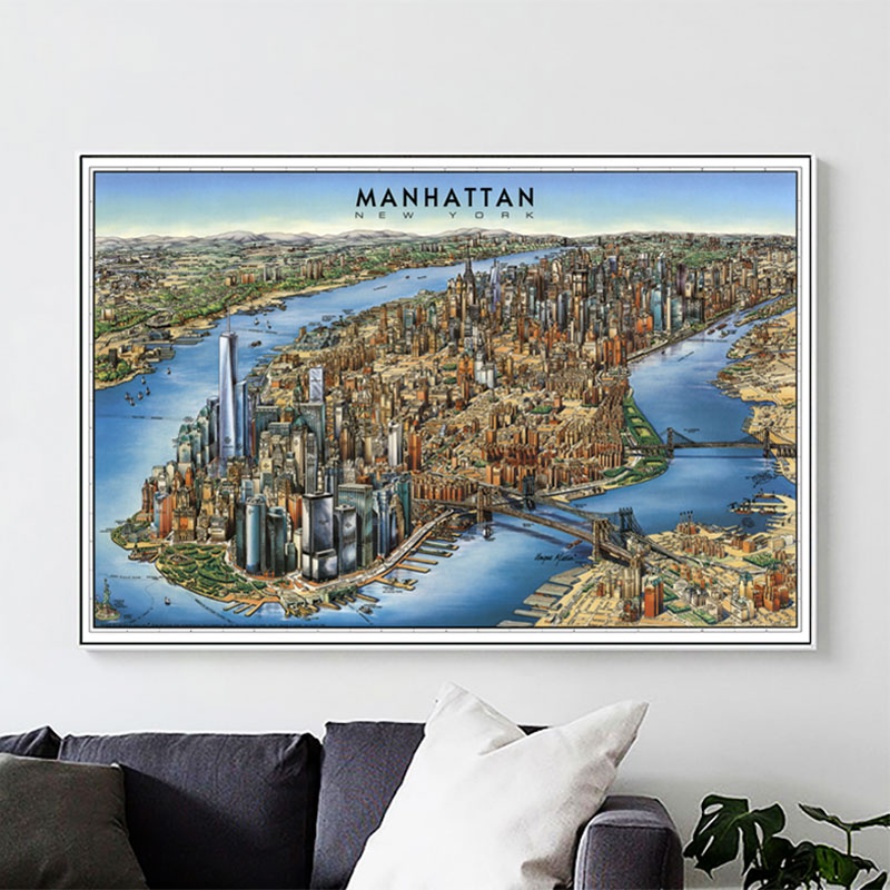 纽约曼哈顿鸟瞰地图 Manhattan,New York-Unique Media