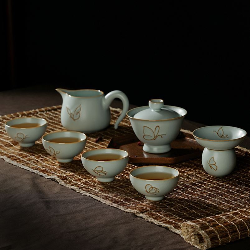 Jingdezhen Qingtan Ru Porcelain Cup Set Ceramic Ru Kiln Open Pieces Can Raise Tea Cup Ceramic Kung Fu Tea Cup Ice Crack Glaze - Taobao