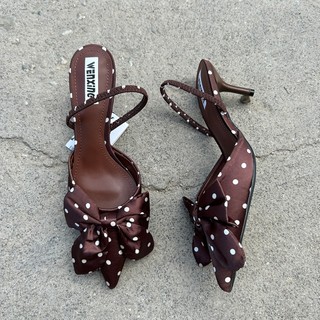 Women's high-heeled fashionable polka-dot bow pointed toe sandals