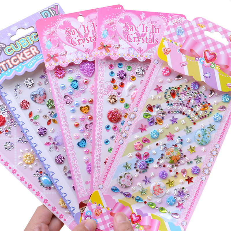 Children Color Diamonds Precious Stones Cartoon Stickers Girls Handmade Decorative stage makeup Sticky Diamonds Stick-to-Solid Flash Drill
