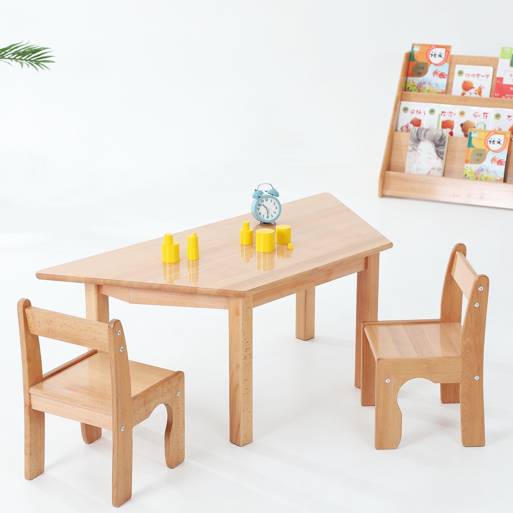 Kindergarten early on Monte and chairs Beech Wood Children Trapezoidal Table Solid Wood Table Desk Table Montessori Furniture