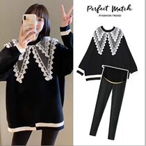 Pregnant Woman Autumn Clothing Suit Out Fashion Nets Red Sweater Spring Fall New Tidal Moms Loose Casual Blouse Two Sets