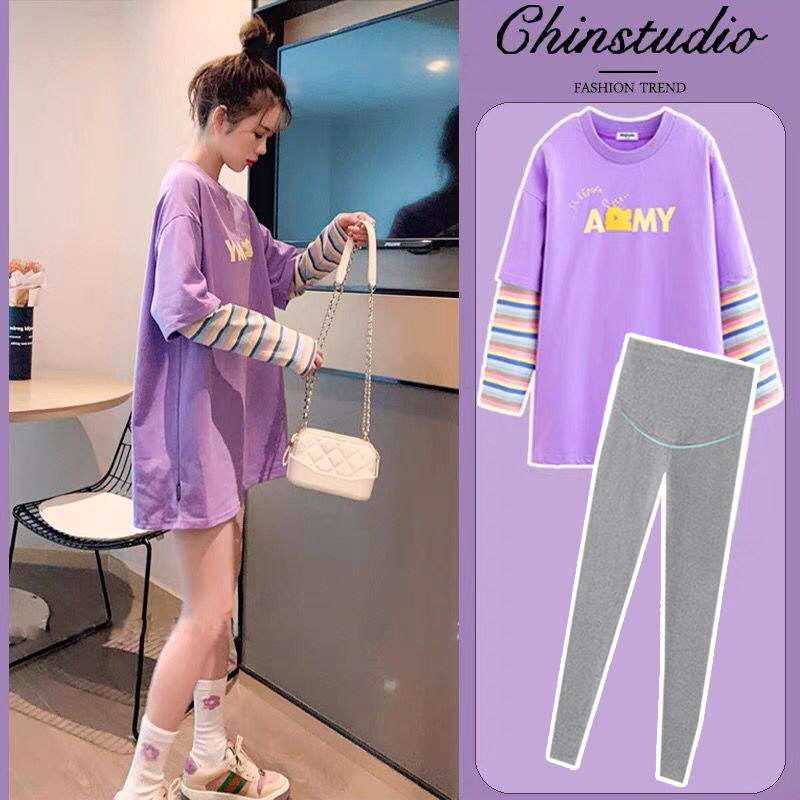 Pregnant women autumn clothes new trendy mother loose casual dress going out fashion net red pregnant women suit spring and autumn tops