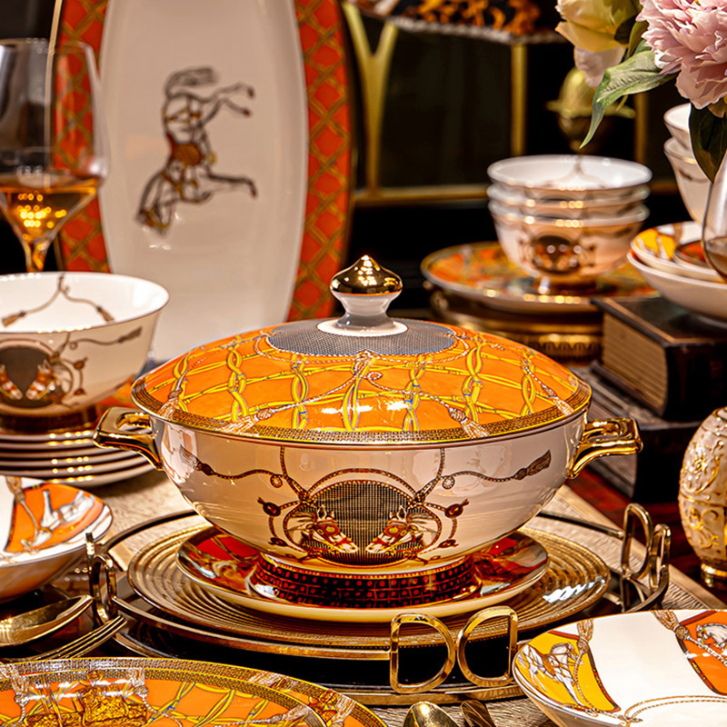 European-Style Bowl and Plate Set for Home Use, Light Luxury Jingdezhen High-End Porcelain, Housewarming New Home Chinese-Style Bone China Tableware Set
