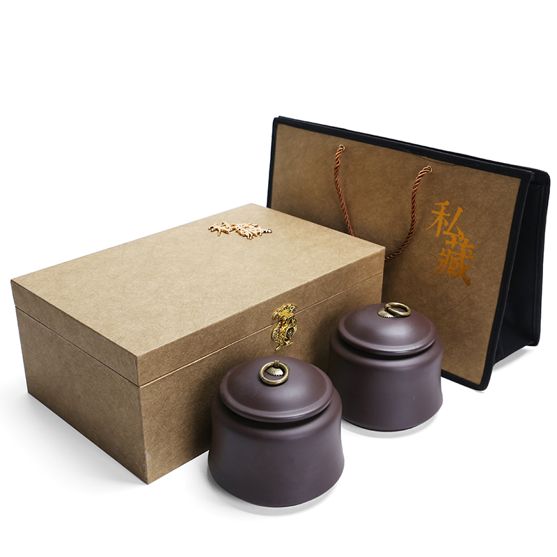 Violet arenaceous caddy fixings household ceramic seal pu - erh tea storage POTS double pot of tea packaging gift box support LOGO custom - made