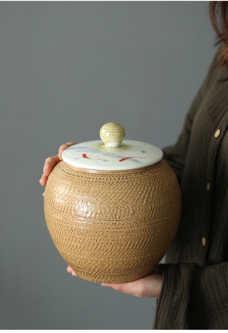 Caddy fixings ceramic pot retro nostalgia thick clay pot large pot receives domestic tea cylinder empty as cans with cover POTS