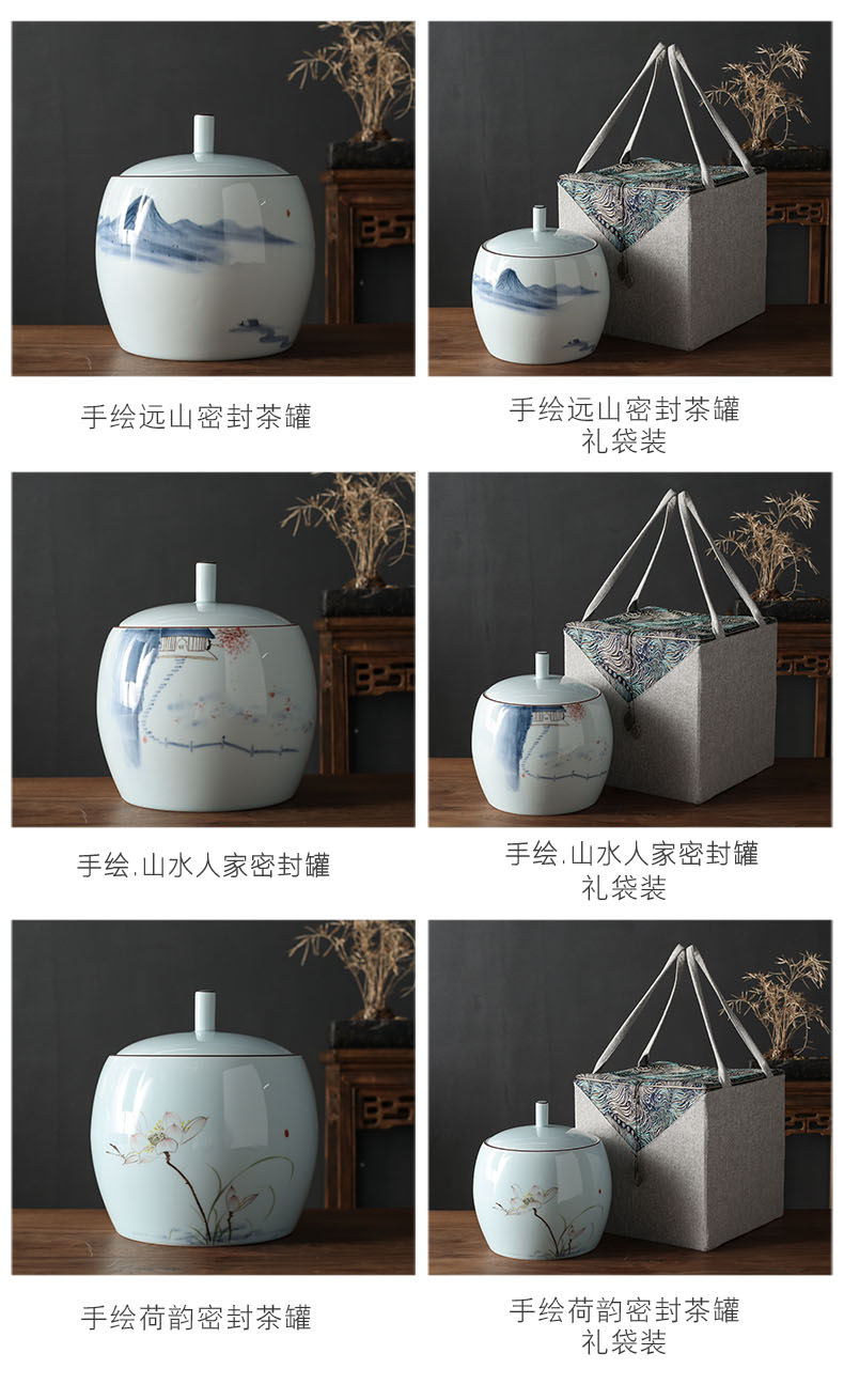 Hand - made ceramic tea pot puer tea cake storage tank is Chinese style household number happens tea cake moisture storage POTS