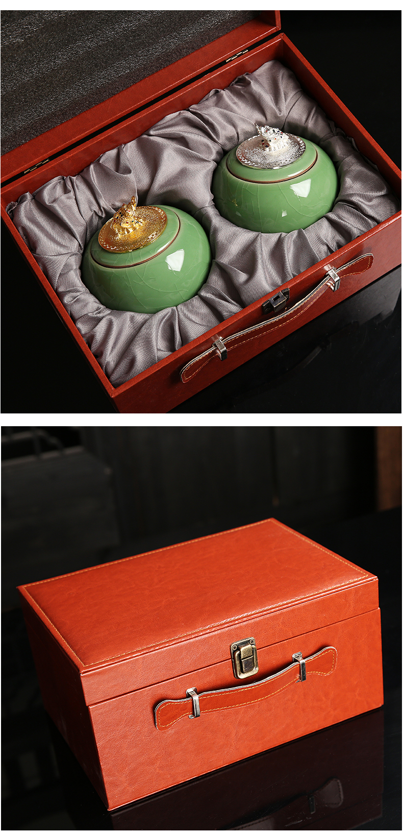 Longquan glaze open piece of silver ceramic kung fu tea caddy fixings parts storage sealed as cans of tea gift packaging