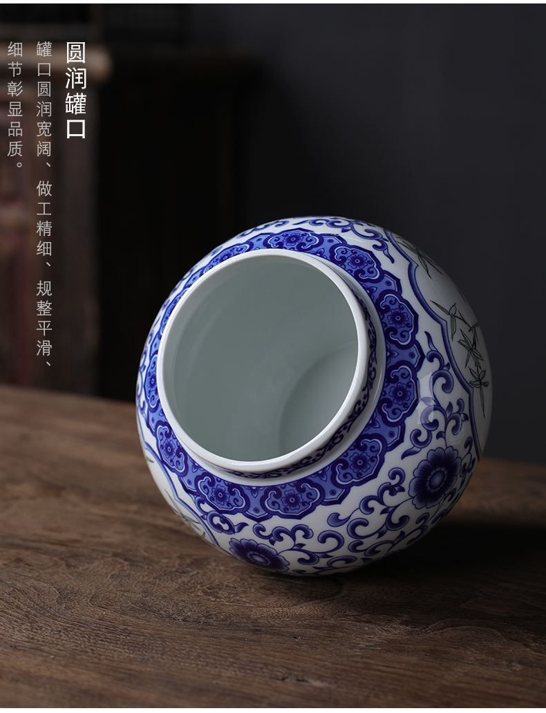 Blue and white porcelain tea pot large ceramic tea cylinder storage POTS storage pot Chinese style furnishing articles 1 catty black tea