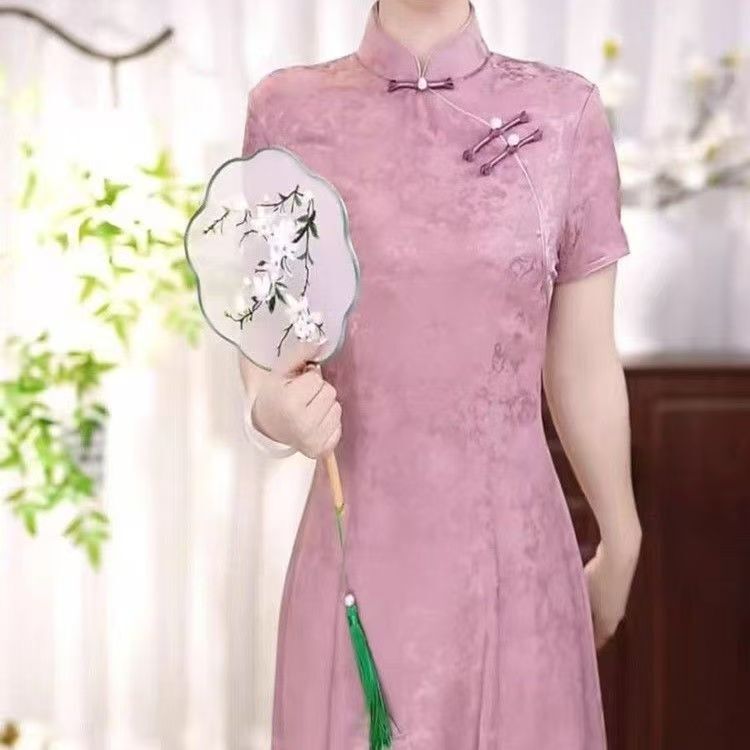 Hueq Light Luxury New Chinese-Style Summer Dress, Fashionable Noble Lady Improved Cheongsam, Women's Over-The-Knee Slimming Long Dress