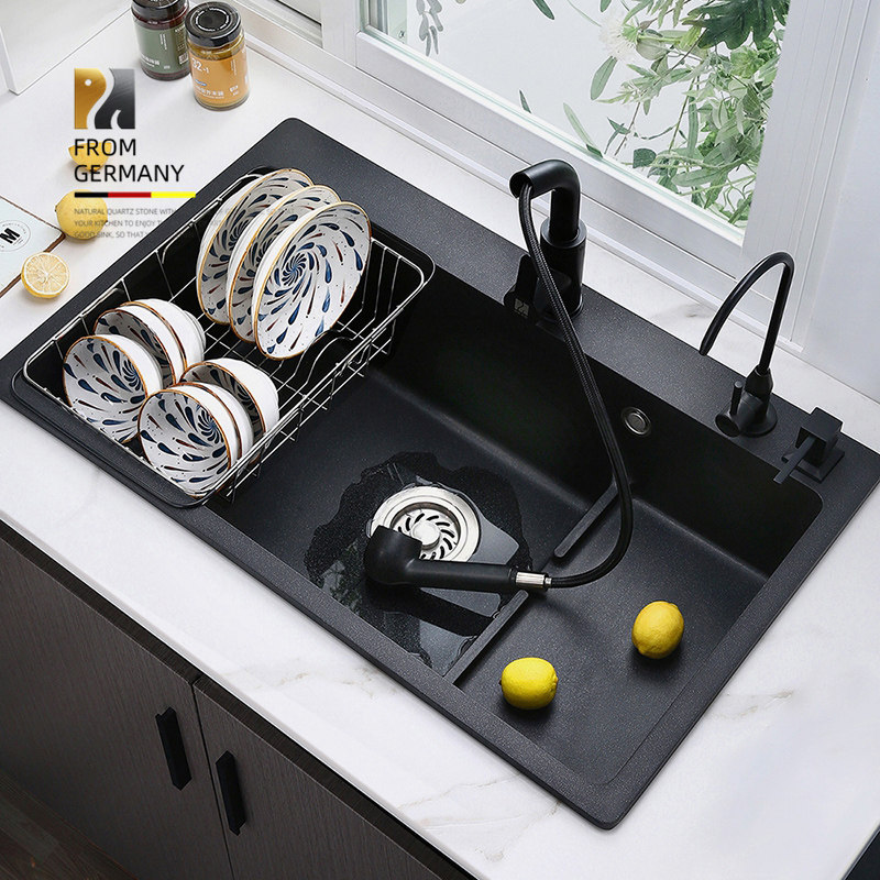 Rock Quartz Stone Sink Large Single Sink Wash Vegetable Basin Stepped Black Kitchen Floor With Thickened Dishwashing Low And Low Trough
