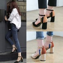 2019 new summer fall womens shoes 100 hitch in Korean version High heel shoes womens single shoes with thick heel pointed womens shoes