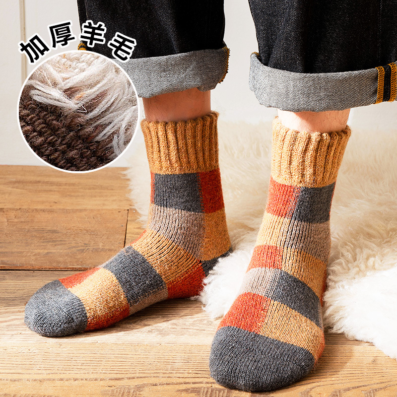 Men's Wool Socks, Thickened for Cold Protection in Winter, Fleece-Lined for Warmth, Mid-Calf Socks, Winter Style, Extra Thick Snow Socks, Cashmere Long Socks for Men