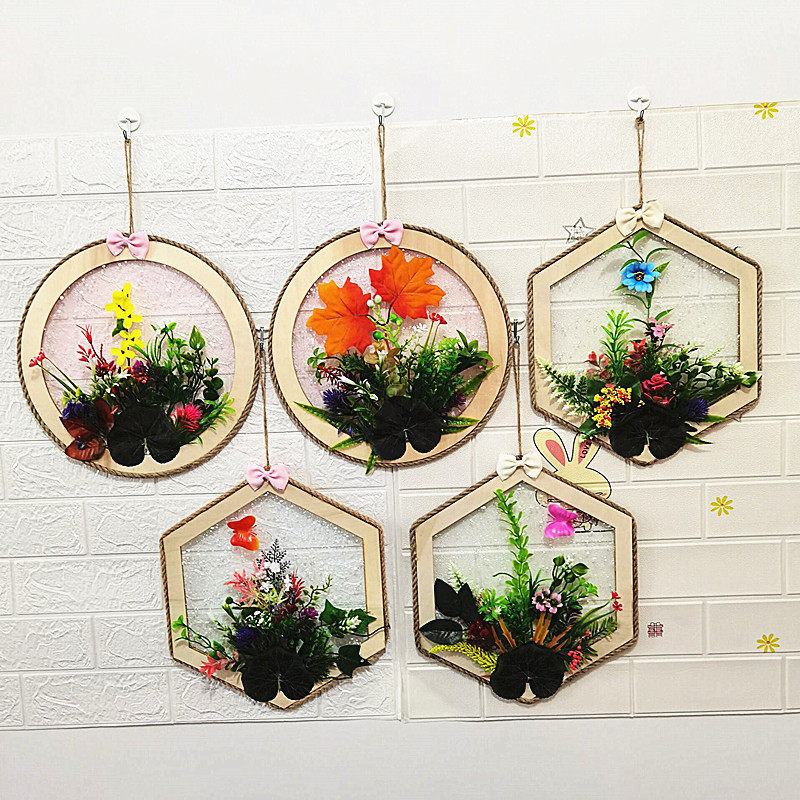 Simulation flower wood sheet combined hanging decoration small fresh wall decoration kindergarten classroom corridor senteo ring-wound hanging decoration