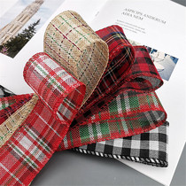 Color imitation hemp webbing kindergarten school wire wire edge hemp belt Christmas decoration red and green snowflake plaid ribbon