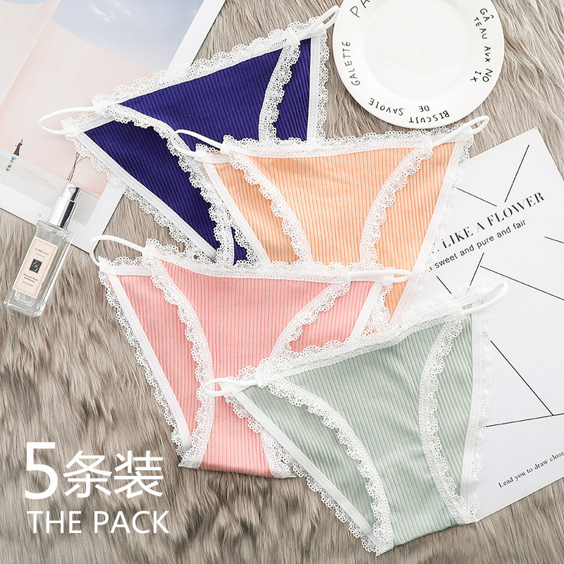 5 Dress) Briefs Female Pure Cotton Stalls Sexy Lace Unmarks Fat MM Large Size Mid Waist Teenage Girl Raw Money Triangle Pants Head