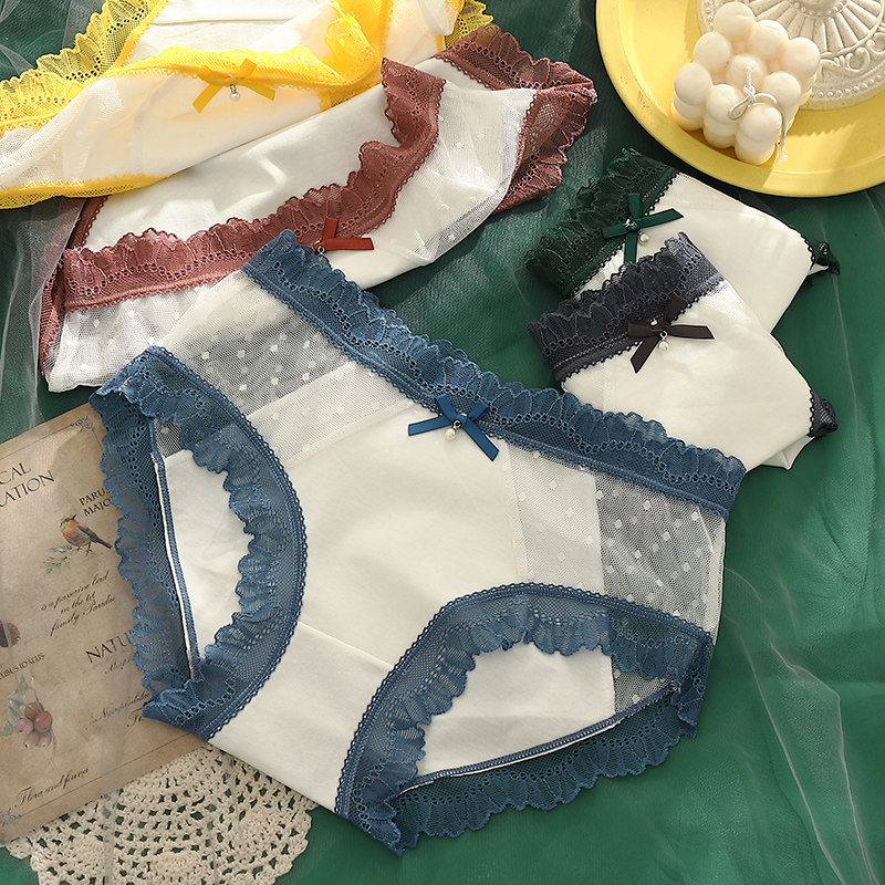 Underwear women's pure cotton antibacterial mid-waist sexy lace cotton crotch seamless ladies triangle breathable girls shorts head