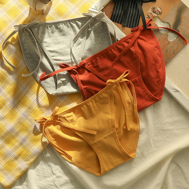 Sexy Lace-Up Underwear for Women, Pure Cotton, Antibacterial, Low-Waist, Student Style, Korean Version, Seamless, Breathable, Tempting Briefs, Women's Triangle Panties