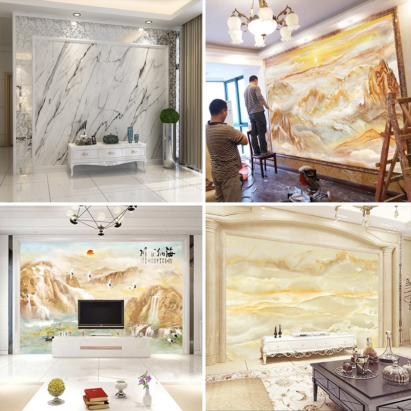 Customize imitation marble 3d TV background wall board painted bamboo and wood fiberboard integrated board painting 5d integrated plate protective wall