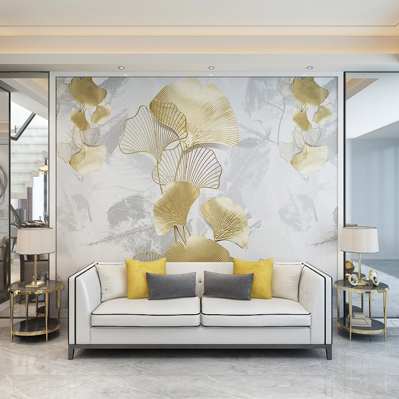 Custom Fiberboard Modern Light Lavish Marble Underprint Gold Leaf TV Background Wall Panel Bedroom Living-room Integrated Board