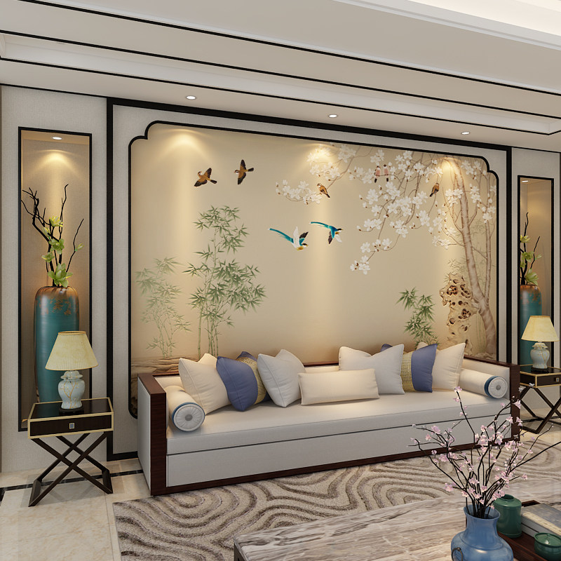 New vegan Flowers Bird integrated plate Wall Living room Decoration TV Background Highlight Painting Chinese bedroom Wood-wood fiberboard