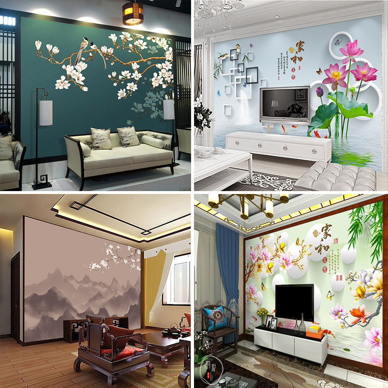 New Chinese flower bird 8D background quick fit board living room integrated board film and TV wall painting wall panel 3D bamboo and wood fiber board painting