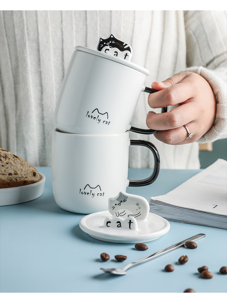 Tinyhome lovely ceramic creative tea cups with cover spoon keller cup oats milk coffee cup