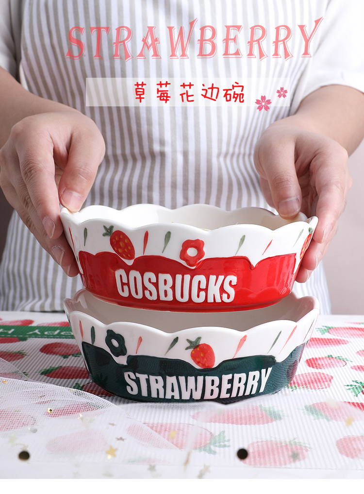 Tinyhome lovely strawberry cartoon salad bowl bowl household single dessert creative ceramic bowl bowl of baking