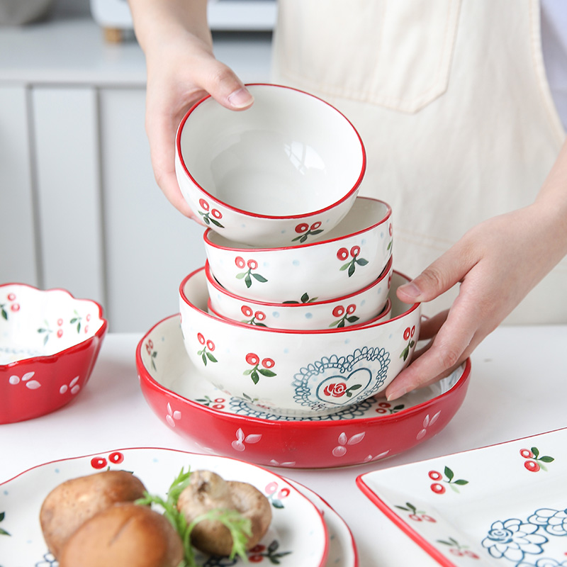 Lovely hand - made cherry ceramic dishes suit household jobs rainbow such as bowl dish dish soup bowl fish dish teaspoons of cutlery set