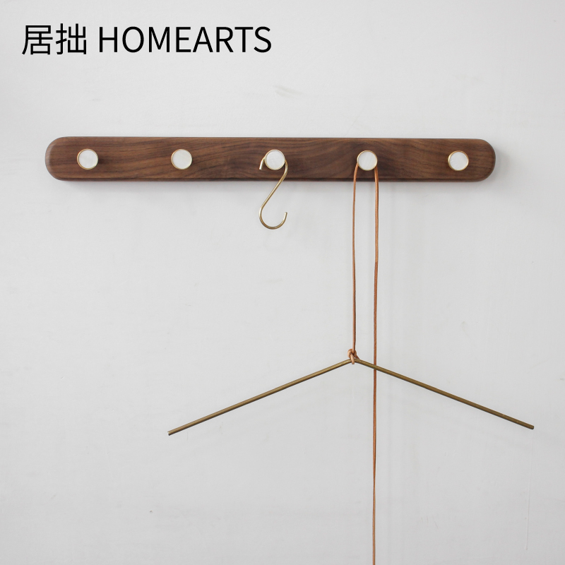 Copper wood viscose row hook black walnut hallway behind the wall door long hook clothes row hook free punch hanging hanger