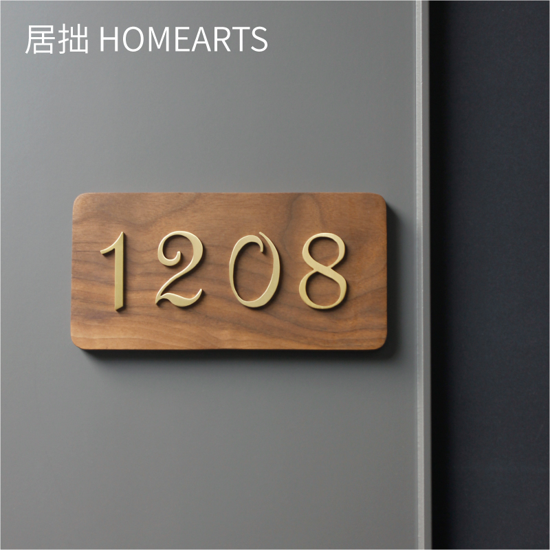 Nordic Brass digital creative wall decoration listing Hotel room household house number plate Retro inlaid flowers