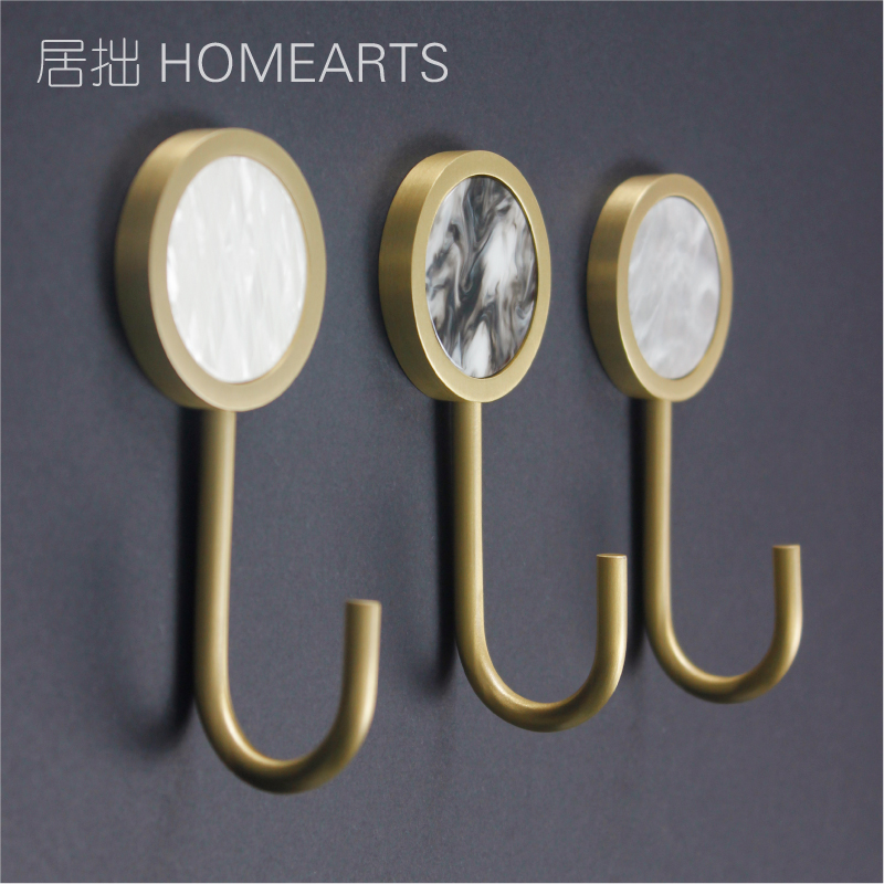 Black and white stone pattern brass stick hook original Nordic entrance kitchen decoration metal S white nailless adhesive hook