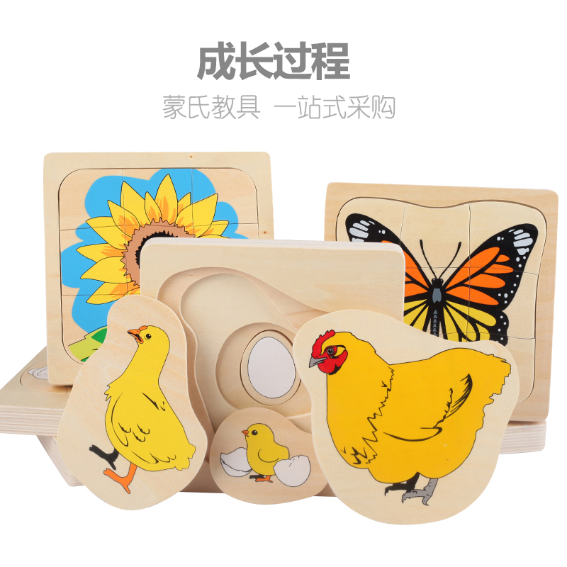 Montessori early education toys growth process Montessori animals and plants men and women multi-layer puzzle puzzle 2-3-4 years old