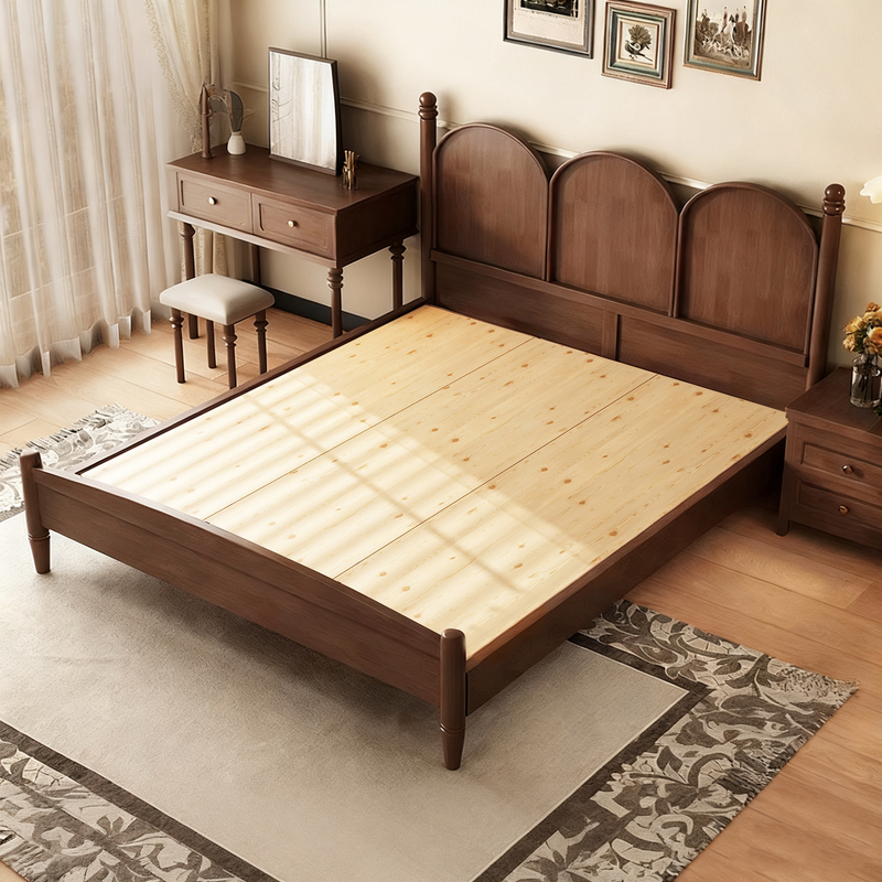 Medieval Style Solid Wood Bed 1.68m m Double Bed Modern Minimalist Master Bedroom Retro Small Apartment 2026 New Model
