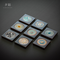 Ebony solid wood coaster Tea mat Handmade creative enamel color Kung Fu tea cup Tea holder Chinese tea set Tea ceremony accessories