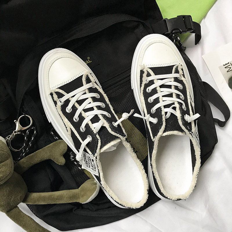 Semi-trailed cloth shoes men wear breathable cool slippers outside of summer 2022 Lazy Person one foot pedal without heel beach Shoe tide