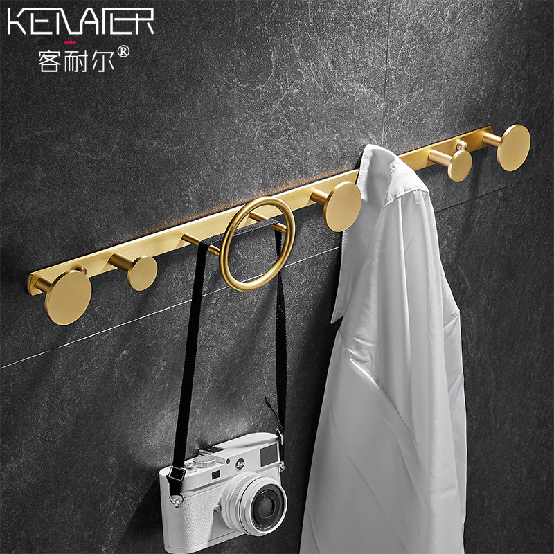 Light extravagant all-copper wire drawing gold hanging clothes hook idea free of punching wardrobe hooks Nordic door-to-door Xuanguan clothes rack