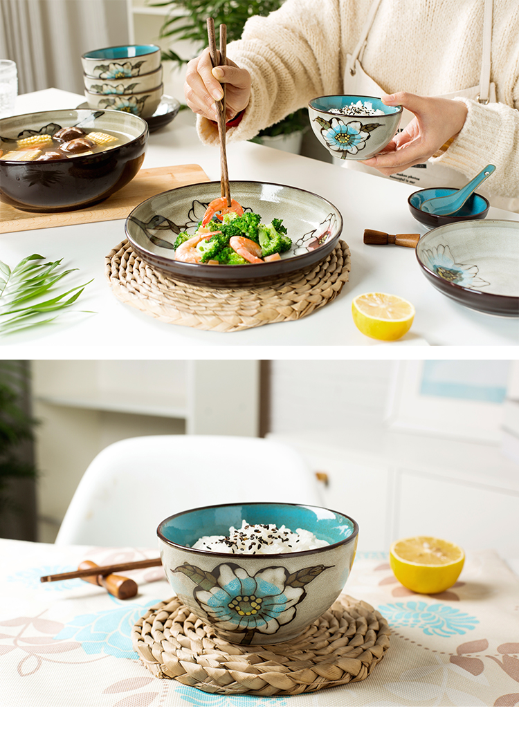 Bowl of household Korean small and pure and fresh hand draw more creative move Bowl Bowl dish dish Bowl plate composite ceramic tableware